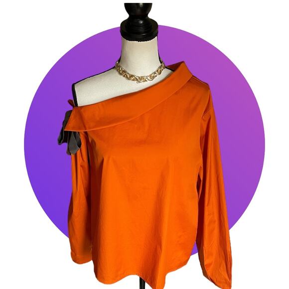 Anthropologie Harshman Orange Liana Cotton One Shoulder Top Blouse L XL 14 NWT - Picture 2 of 12